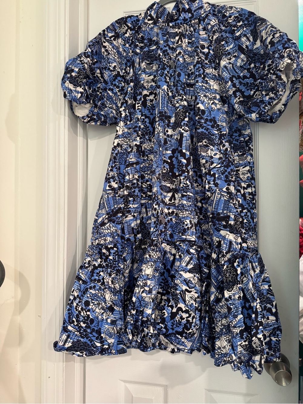 Kate Spade Blue Floral Puff-Sleeve Women’s Dress in XL
